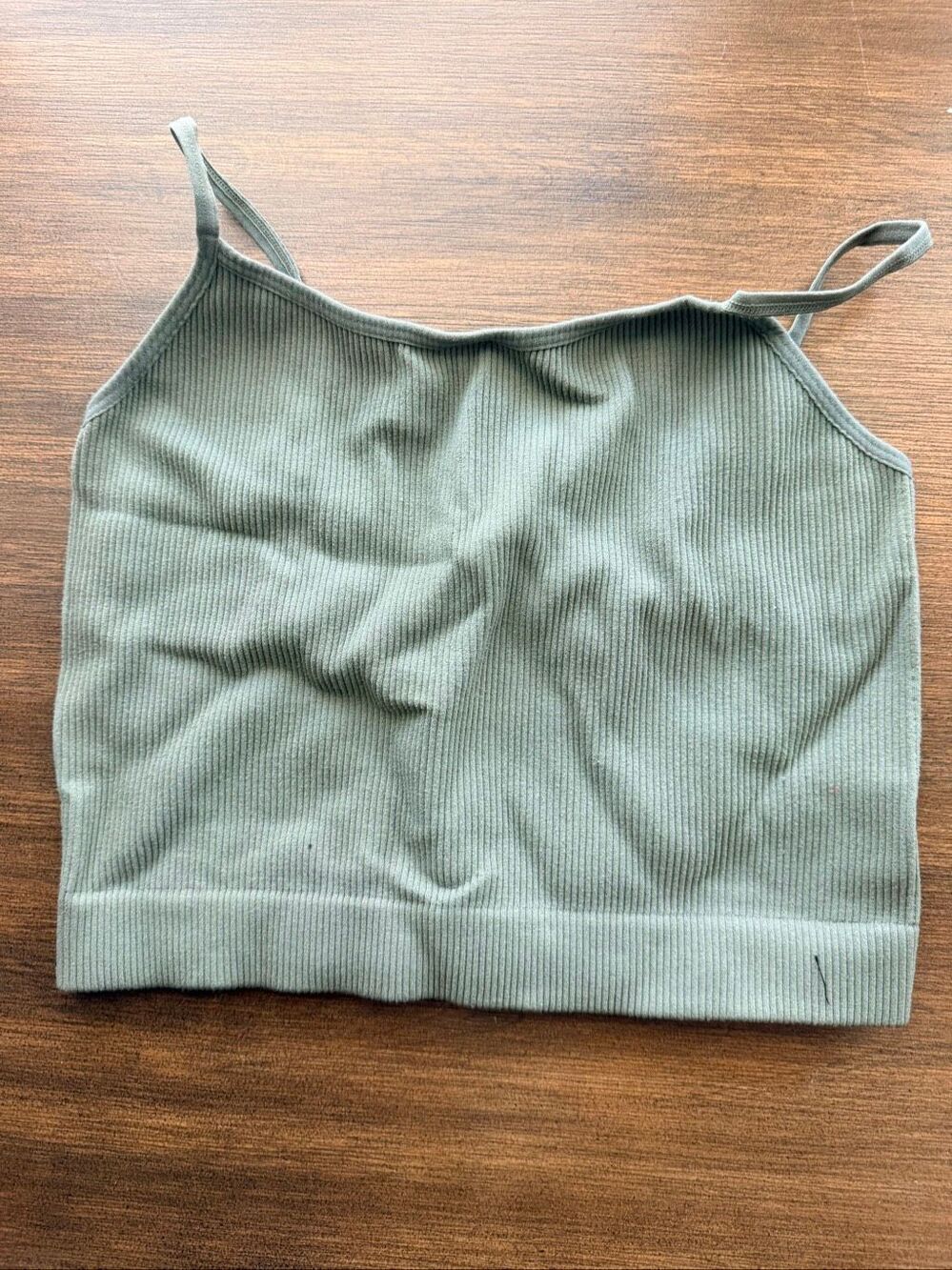 Zenna Sage Green Ribbed Seamless Camisole Tank Top Built-In Bra Size L/XL